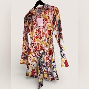 Hello Molly Multi-Color Floral Tie-Waist Shirt Mini Dress NWT 🥂